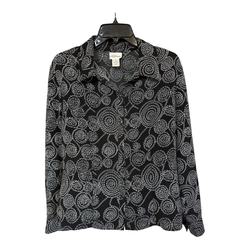 Modern Essentials Women’s Top Blouse Printed Button Down Long Sleeve Black 12